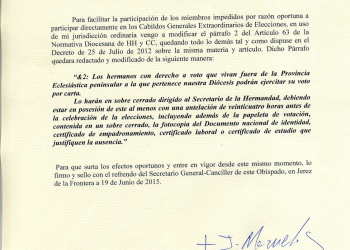 Modificada la normativa diocesana de hermandades para poder emitir voto por correo