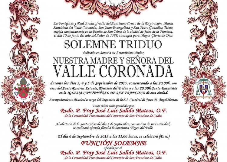 Hoy comienza en San Francisco el Triduo a la Virgen del Valle Coronada