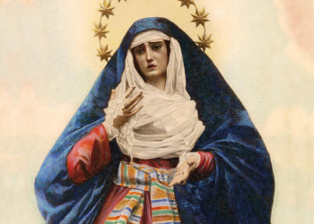 La bambalina frontal del palio de la Encarnación, cedida para la exposición «La Estrella Sublime: 450 años de la Cofradía de la Hiniesta»