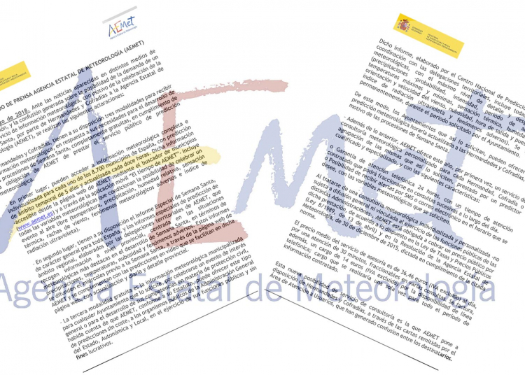 La Aemet aclara la polémica sobre la tarifa a las cofradías