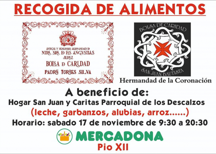 Recogida conjunta de alimentos de las Hermandades de la Coronación y las Angustias