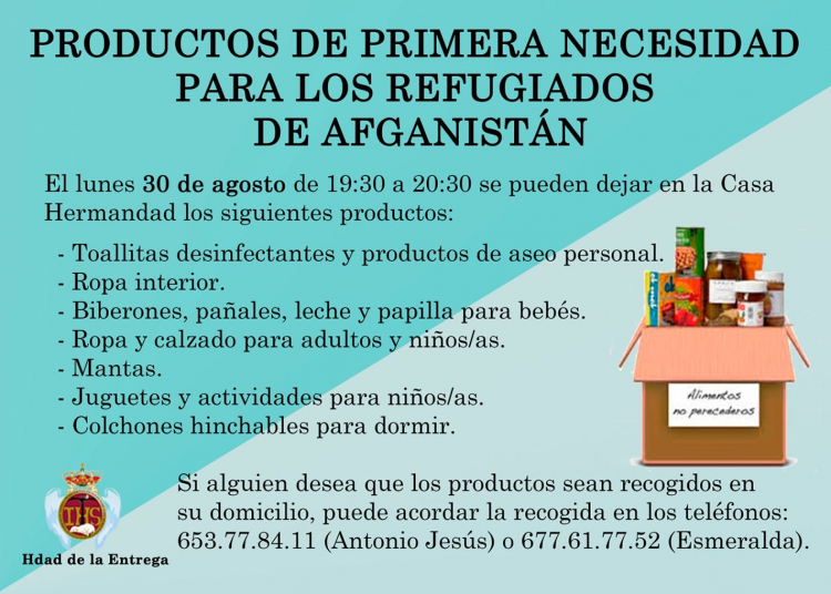 La Entrega organiza una recogida de productos de primera necesidad para los refugiados afganos